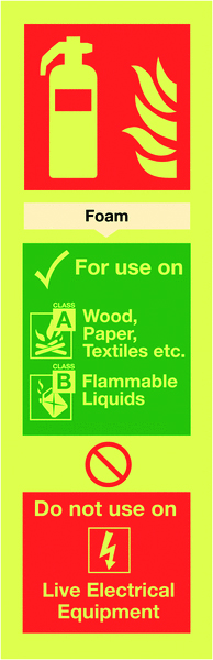 300x100mm Foam Extinguisher For Use On - Nite Glo Rigid
