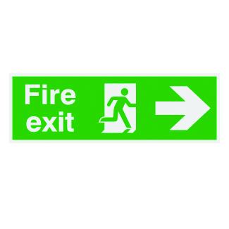 150x450mm Fire Exit Running Man Arrow Right - Nite Glo Rigid
