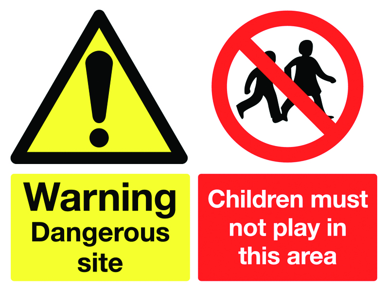 450x600mm Warning Dangerous Site Children Must Not Play Road Stanchion Sign