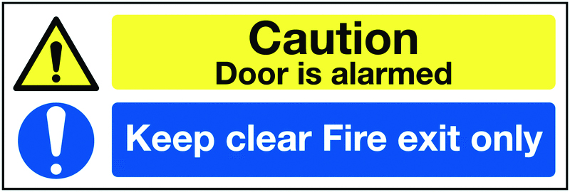 150x450mm Caution Door is Alarmed Keep Clear Fire Exit Only - Rigid