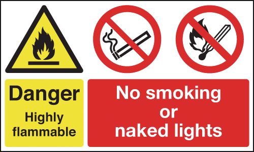300x500mm Danger Highly Flammable No Smoking or Naked Lights - Rigid