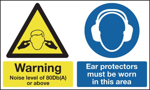 300x500mm Warning Noise Level of 80Db(A) or above Ear Protectors Must Be Worn In This Area - Rigid