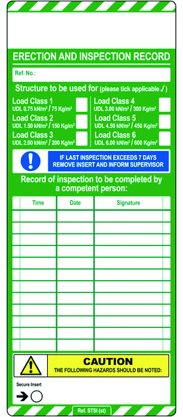 Scafftag Standard Insert Pack of 10