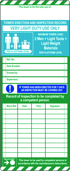 Scafftag Standard Towertag Inserts Pack of 10