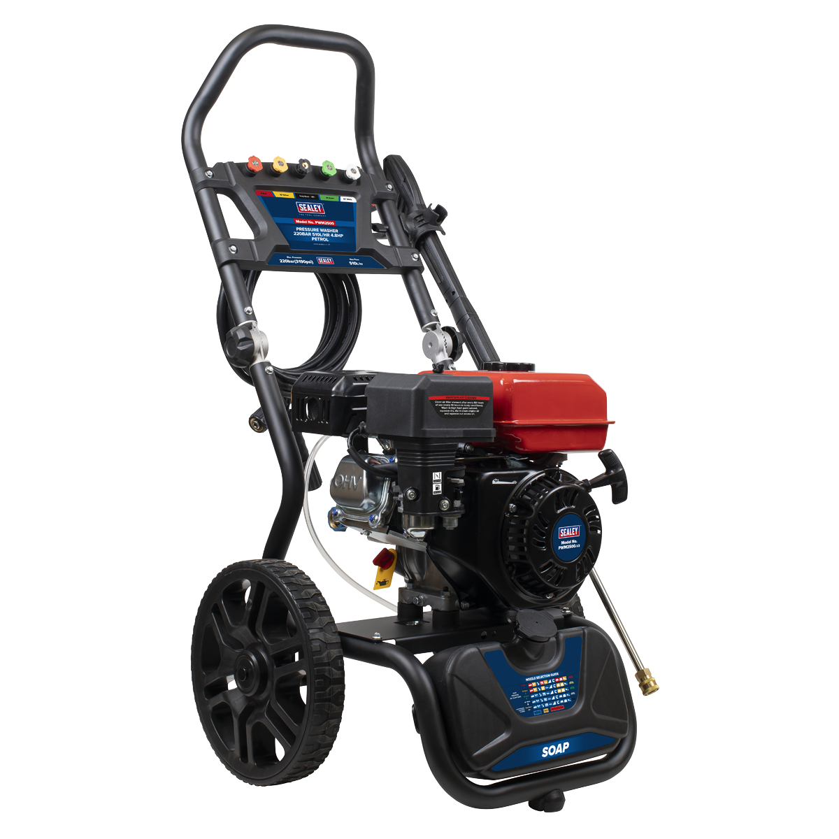 Industrial Petrol Pressure Washer 220bar 570L/hr 5.8hp c/w Trolley, Hose, Gun, Lance & Detergent Injection system
