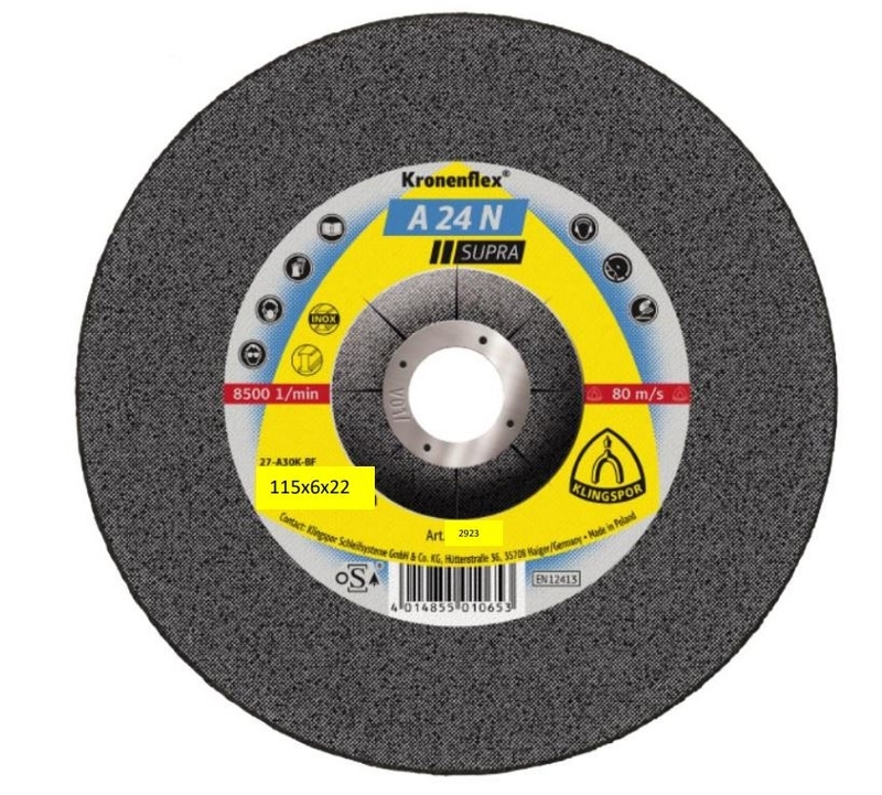 115x6mm A 24 N Supra Klingspor Kronenflex Grinding Discs for Stainless Steel - 2923
