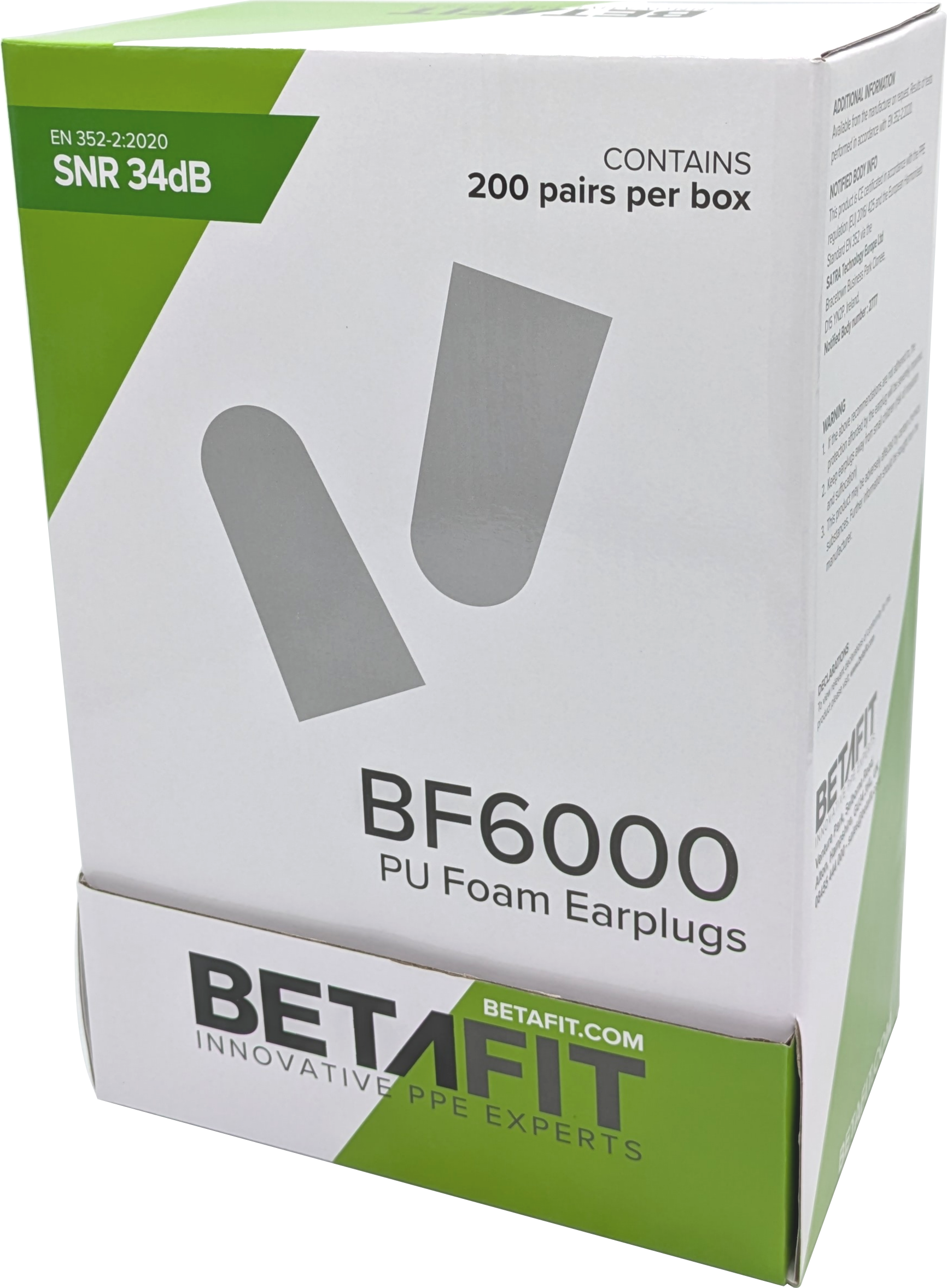 SNR34 Foam Ear Plugs Dispenser Box [Qty - 200 pairs] Bullet Shaped - BF6000